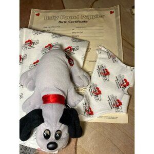 Vintage 1986 Tonka Pound Puppies Plush Dog Toy w/ diaper Blanket and Birth Cert